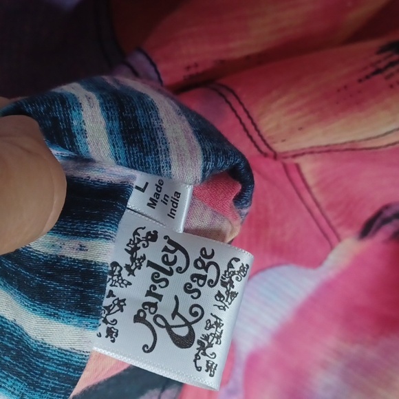 PARSLEY & Sage Watercolor Multicolor Button Down Size L, roll sleeves, cotton - Picture 6 of 7